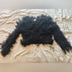 BNWT BEAUTY AND GRACE Cozy Black Fuzzy Crewneck Sweater